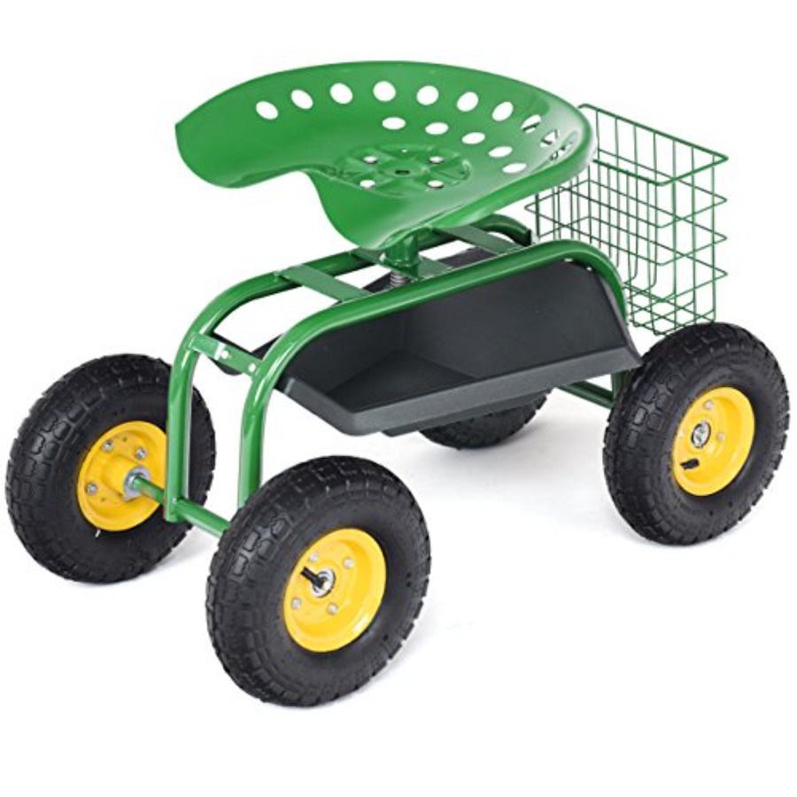 Gardening Tools Basket - Rolling Garden Work Seat for outdoor