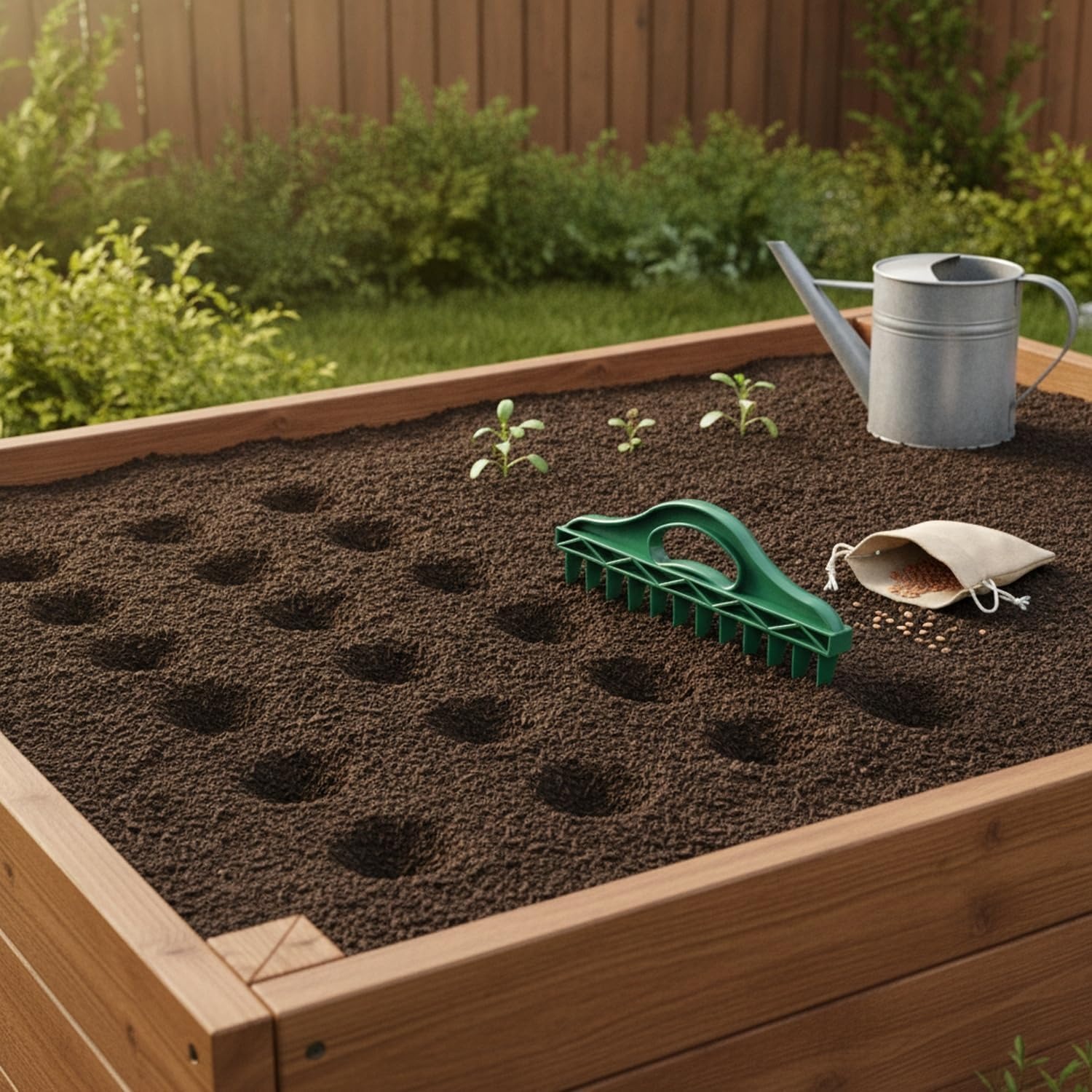Gardening Tools Green - Manual Seed Spacing Tool with Soil