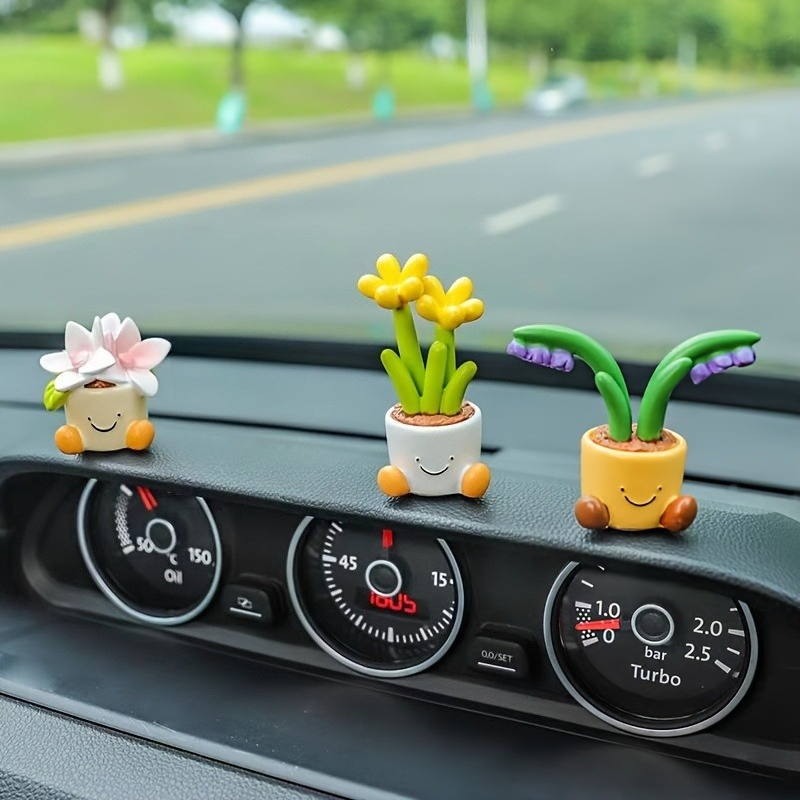 Gardening Tools Cute - 3pcs Cute Smiling Potted Plant Car