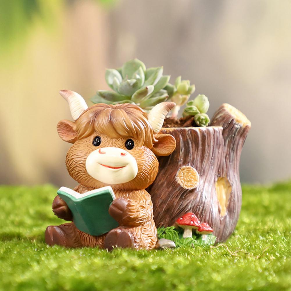 Gardening Tools Cute - Cute Highland Cow Resin Planter Cartoon