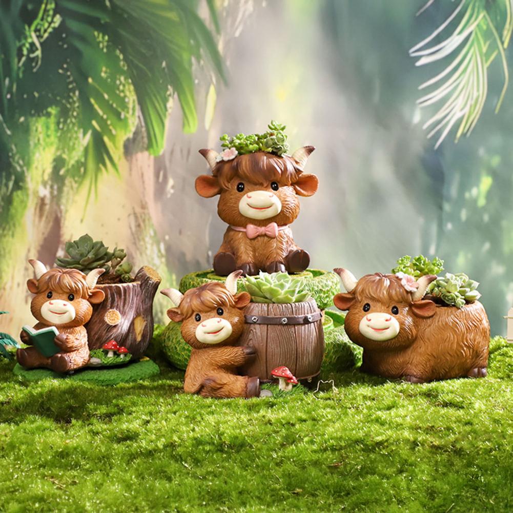 Cute Highland Cow Resin Plante - огляд і ціна Gardening Tools Cute