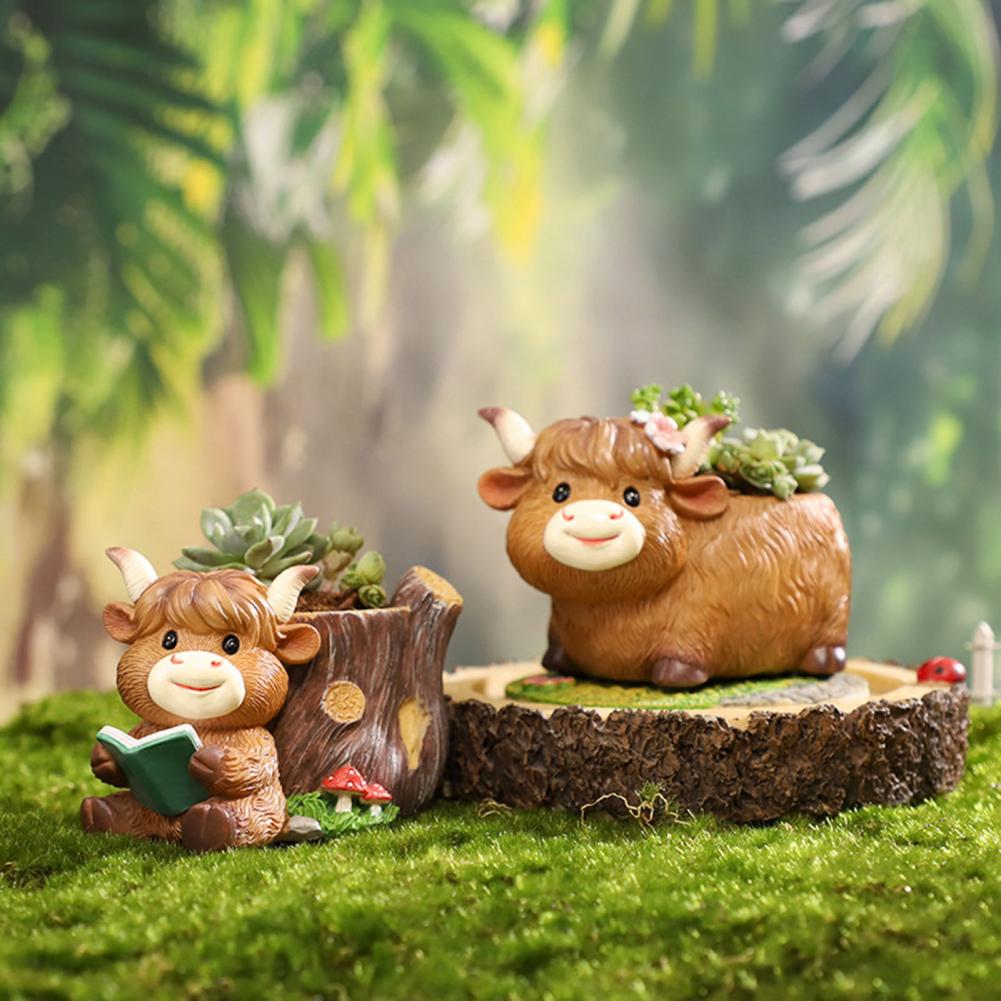 Cute Highland Cow Resin Plante - огляд і ціна Gardening Tools Cute