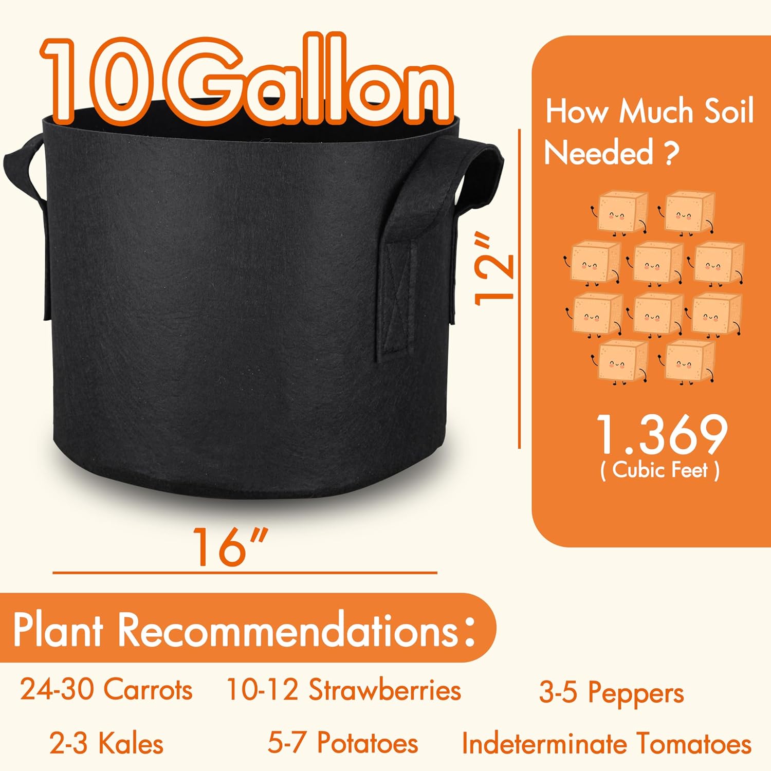 10-Pack 10 Gallon Grow Bags, 3 - огляд і ціна Grow Bags